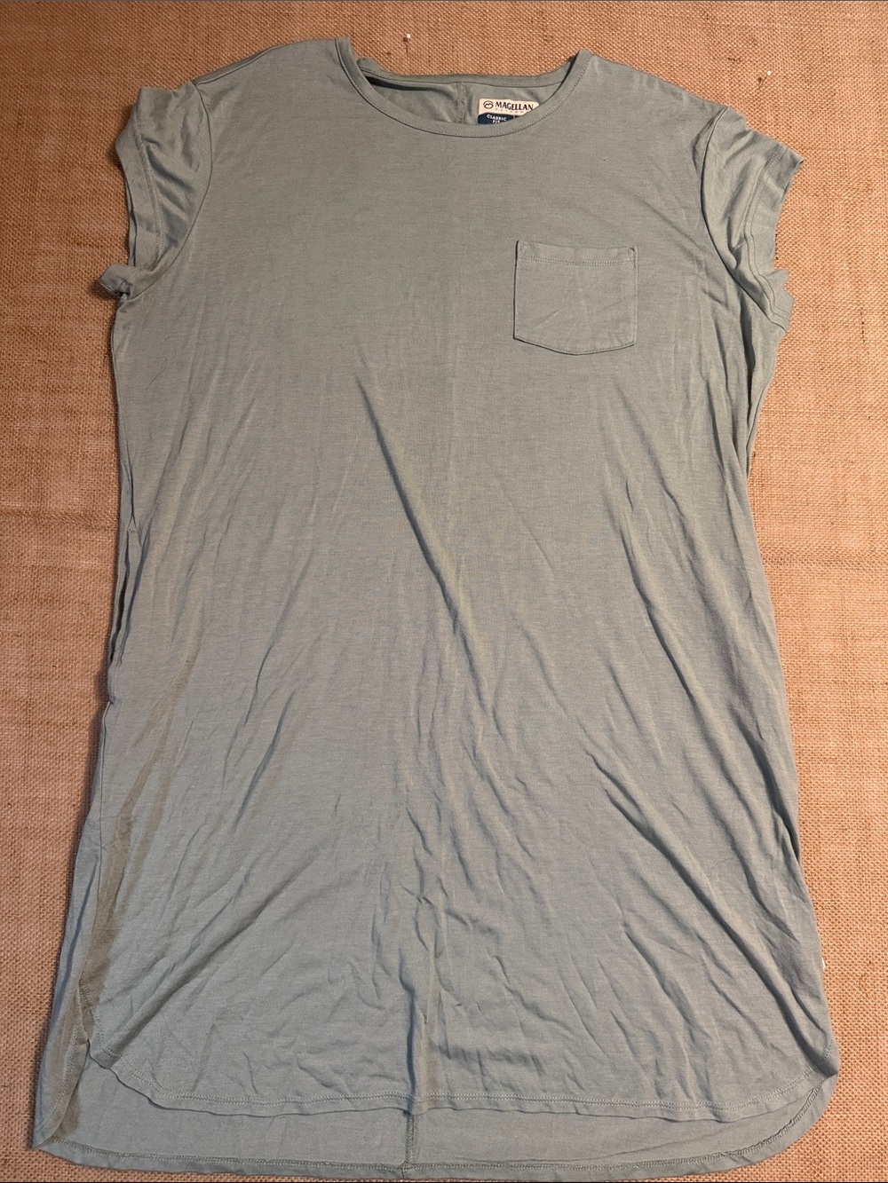 Women's Short Sleeve Pocket T-Shirt Dress in Light Sage